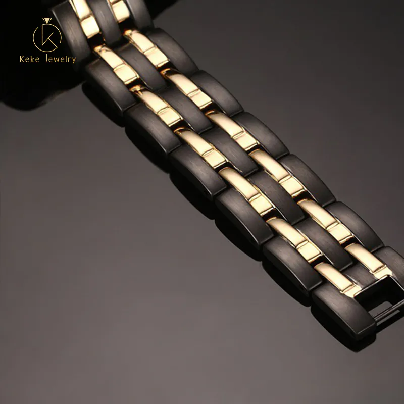 15mm Stainless Steel Gold and Black Trendy Bracelet with Magnet SBRM-086
