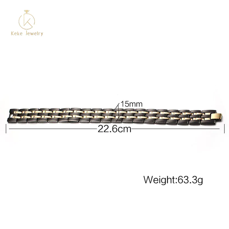 15mm Stainless Steel Gold and Black Trendy Bracelet with Magnet SBRM-086