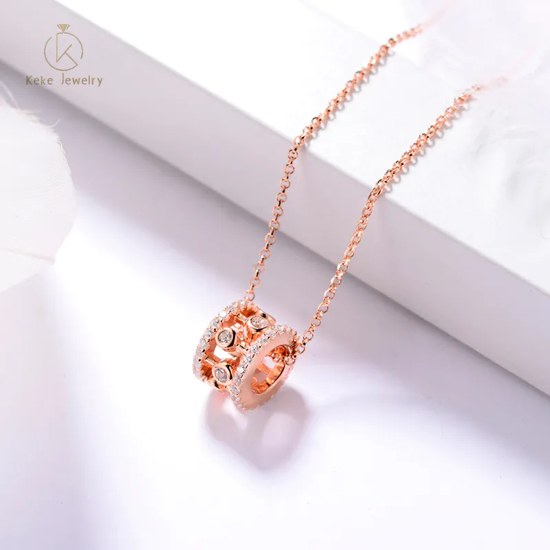 Wholesale custom rose gold plated hollow copper pendant zircon titanium steel chain necklace for women MYN041
