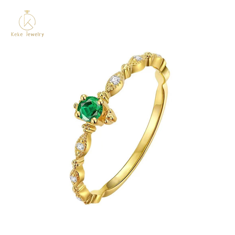 Stylish light luxury gemstone encrusted zircon plated 24-karat gold wedding ring H034