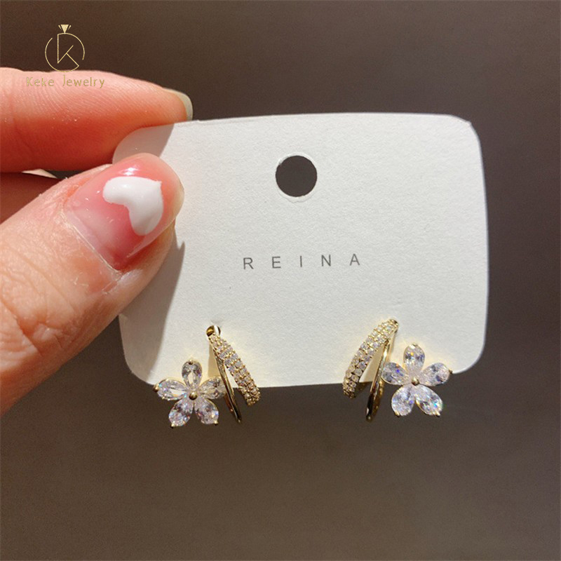 XL-0004 Wholesale Stud Earrings With Flower Small Copper Zircon Female Jewelry Manufacturer