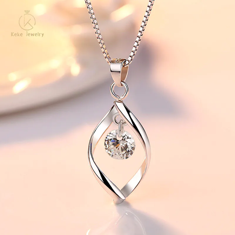 Custom silver plated ribbon sapphire zircon crystal copper necklace XL-115