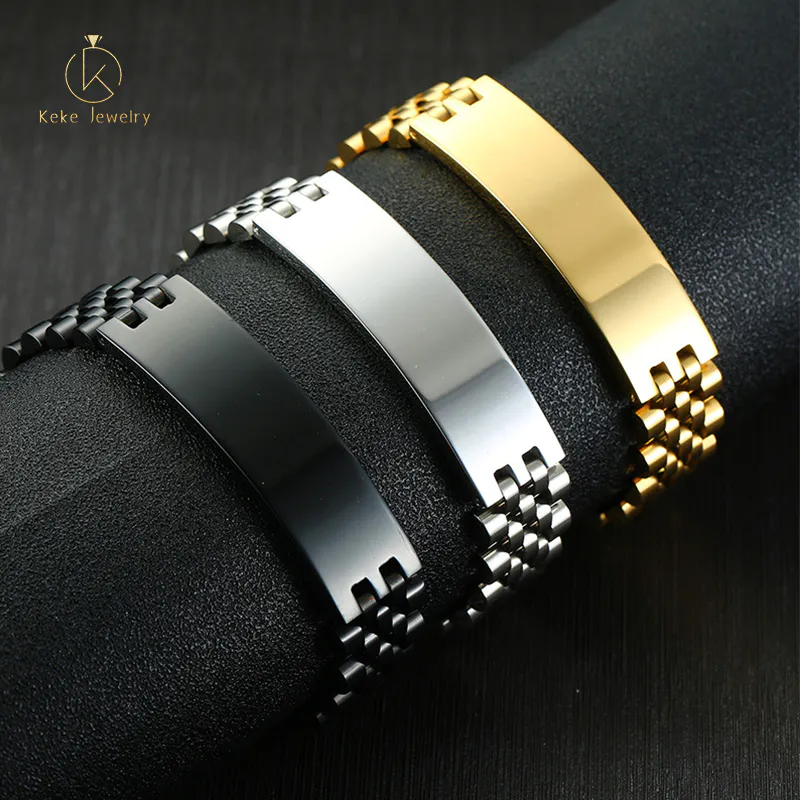 21.5CM stainless steel curved brand bracelet men's silver gold lettering bracelet European and American fashion men's jewelry BR-697