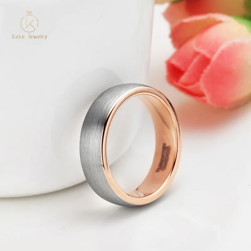 Women's Dome Rose Gold personalized  Tungsten ring Carbide Wedding Ring 6mm kw8082