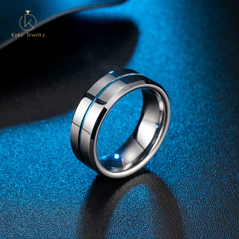 Custom Men's Fashion Jewelry Single Blue Channel Tungsten Ring kw8021