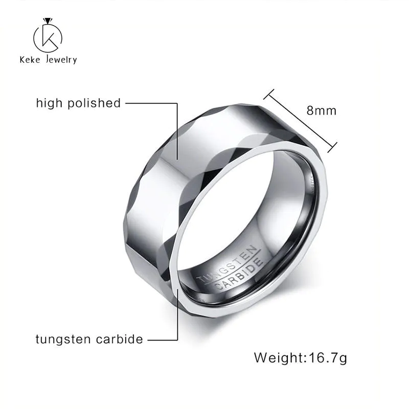 Simple and lightweight men's silver geometric surface stainless steel ring TCR-051
