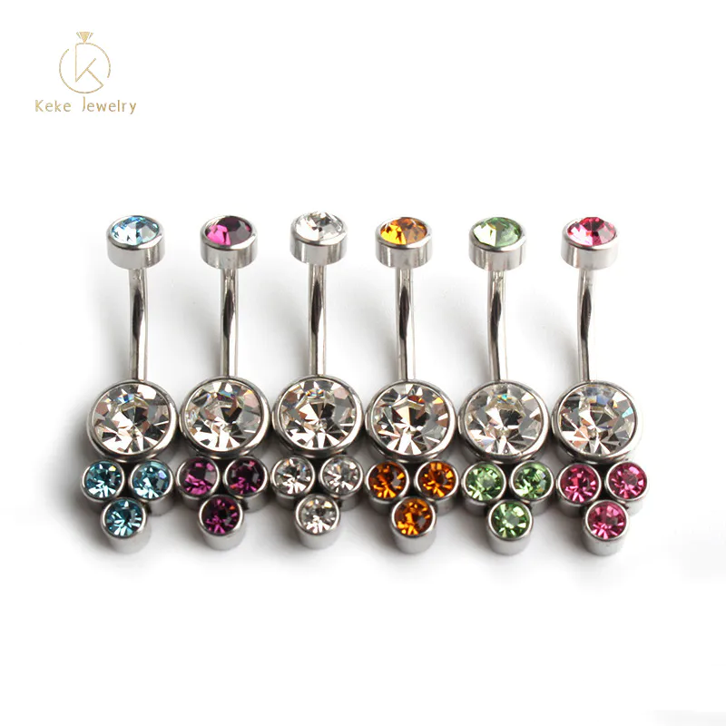 Wholesale Button Ring Stainless Steel Round Inlaid Masonry Unisex Navel Nail