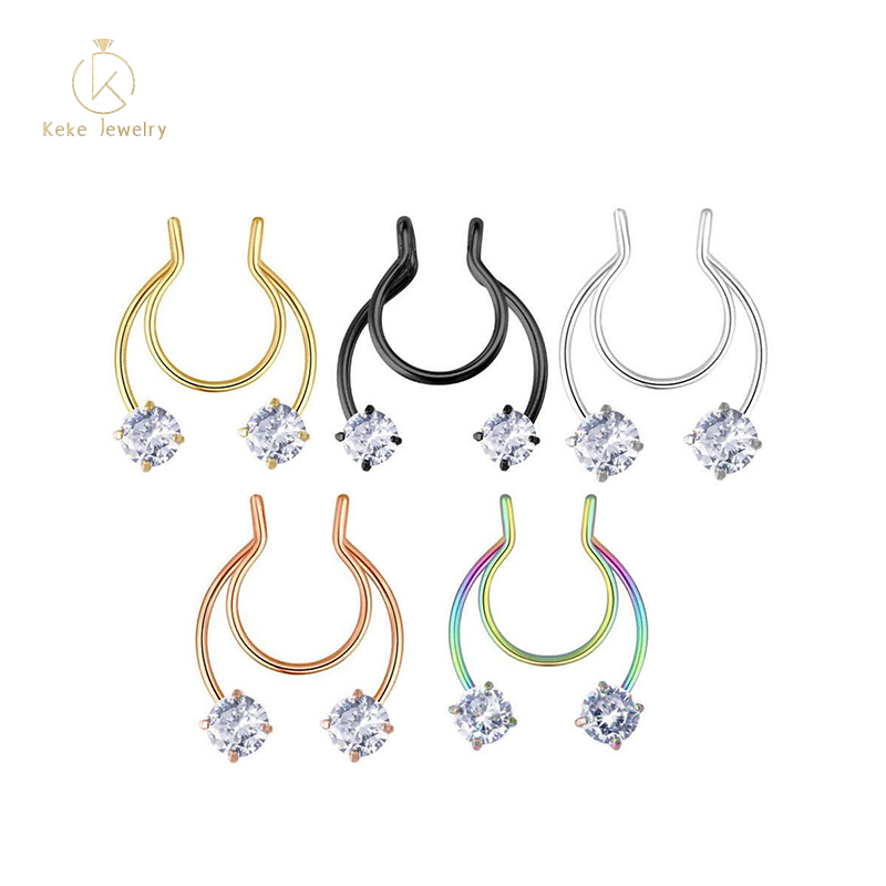 Multi-color Stainless Steel Antlers Inlaid Zircon Nose Ring Fake Piercing Jewelry 9