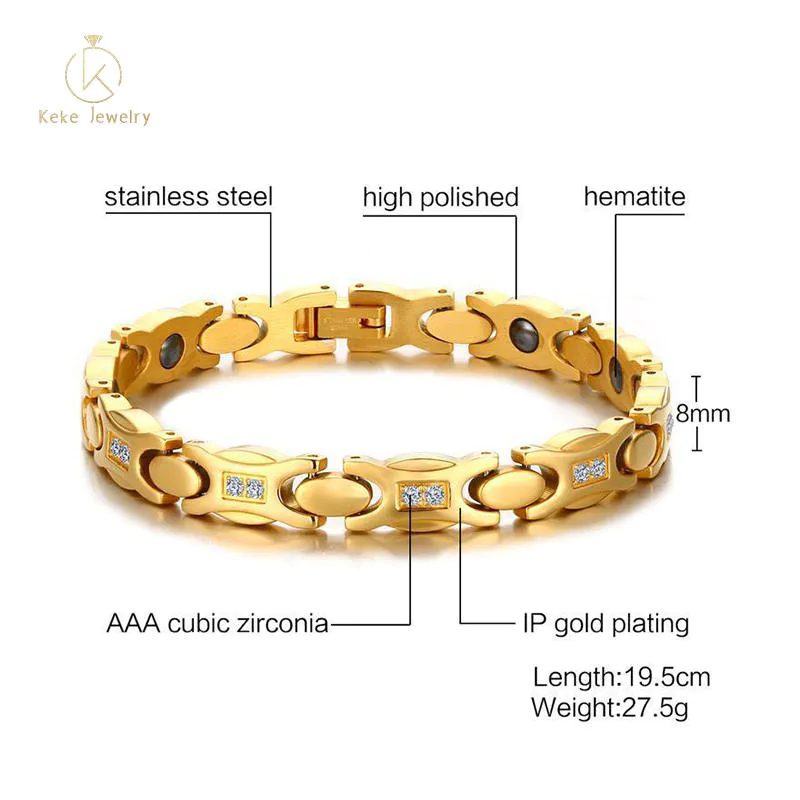 Factory direct Stainless steel zircon with magnetic gold ladies bracelet 113G