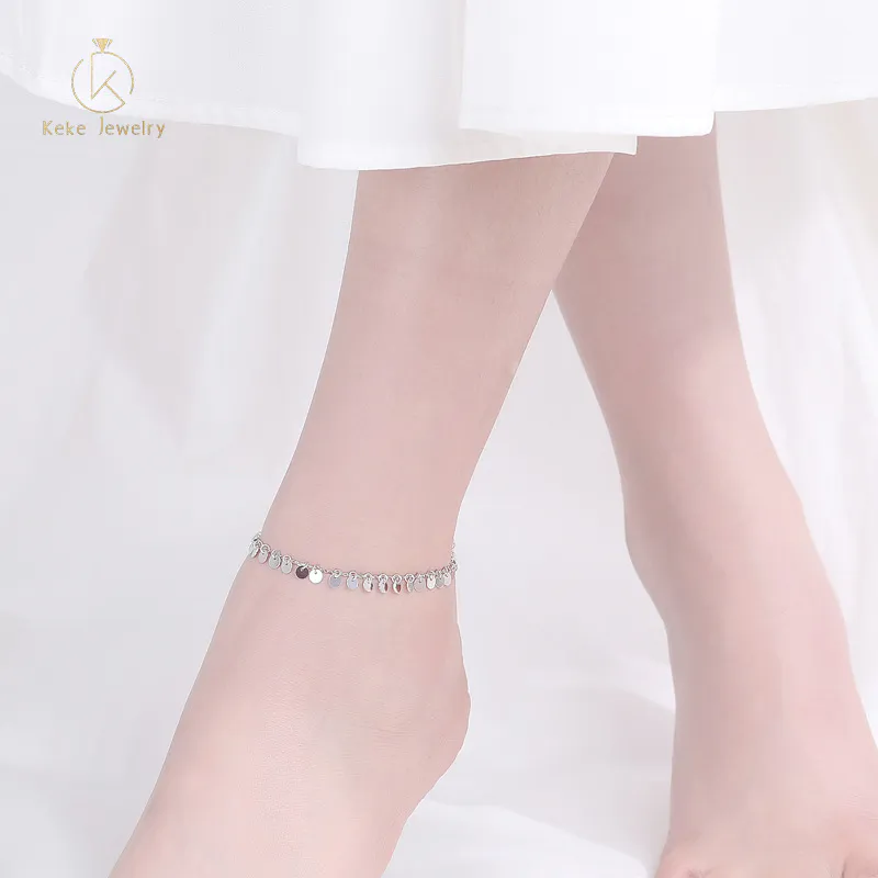S925 sterling silver anklet women's versatile fashion sweet temperament round sequined anklet anklet PJL009