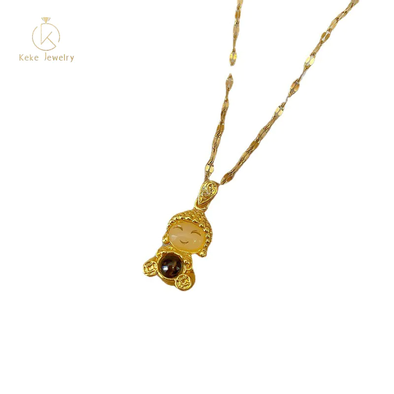 Gold-plated novice auspicious collarbone chain cute Buddha projection safety pendant H220