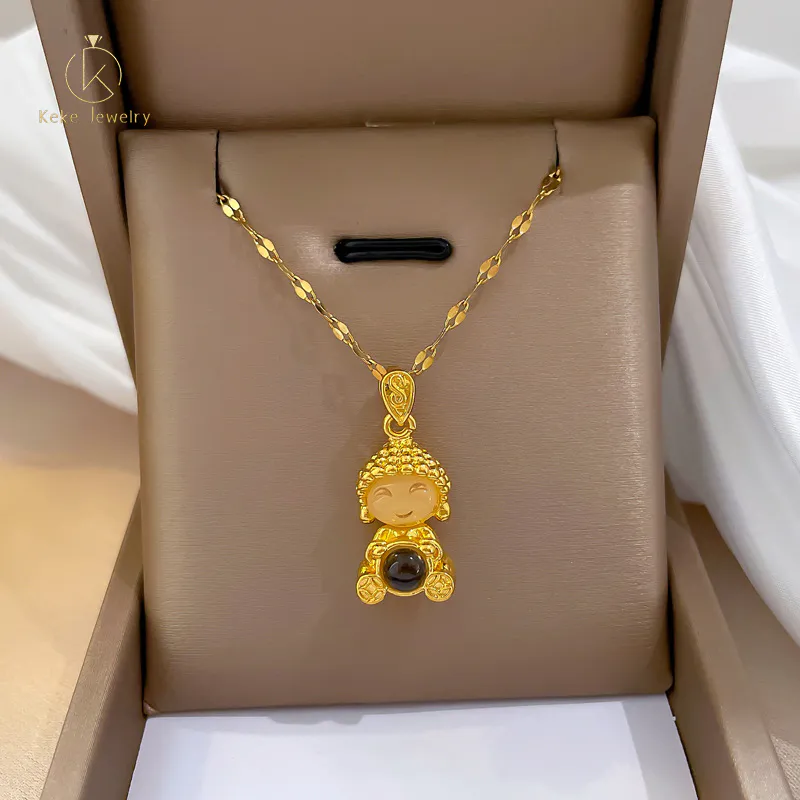 Gold-plated novice auspicious collarbone chain cute Buddha projection safety pendant H220