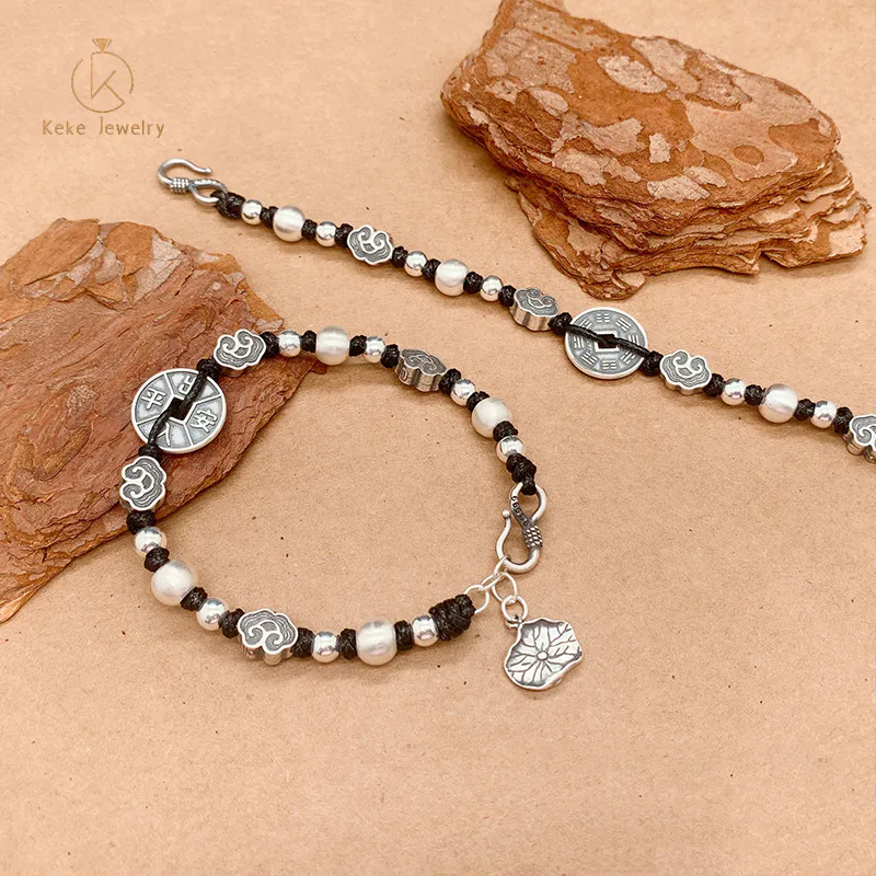 Custom Men's Woven Sterling Silver Buddhist Bracelet Jewelry