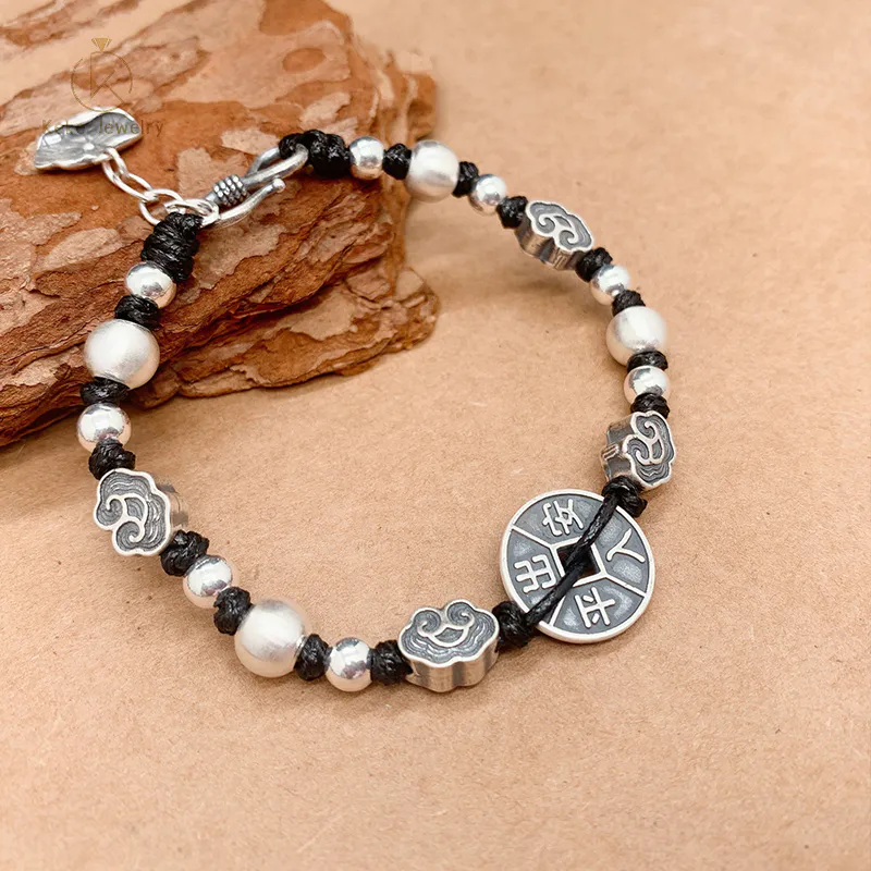 Custom Men's Woven Sterling Silver Buddhist Bracelet Jewelry