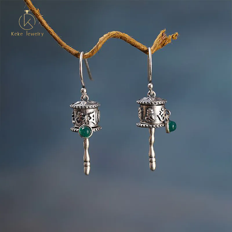 Seiko Thai Women's Silver Prayer Wheel Earrings S925 Silver Buddha Jewelry