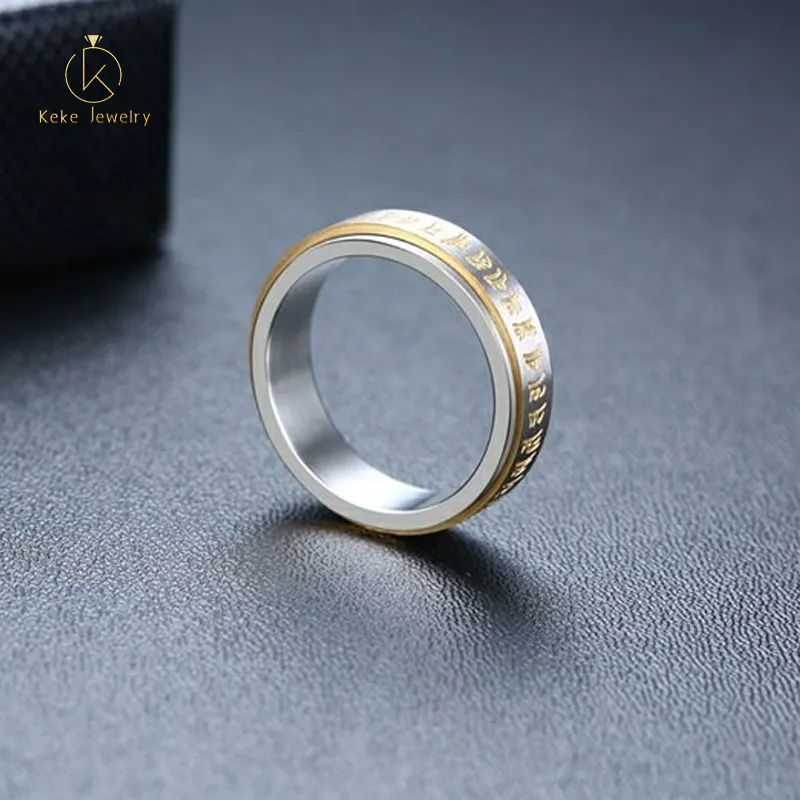 Thai Religious Style Ring Cool Male Lettering Titanium Steel Ring