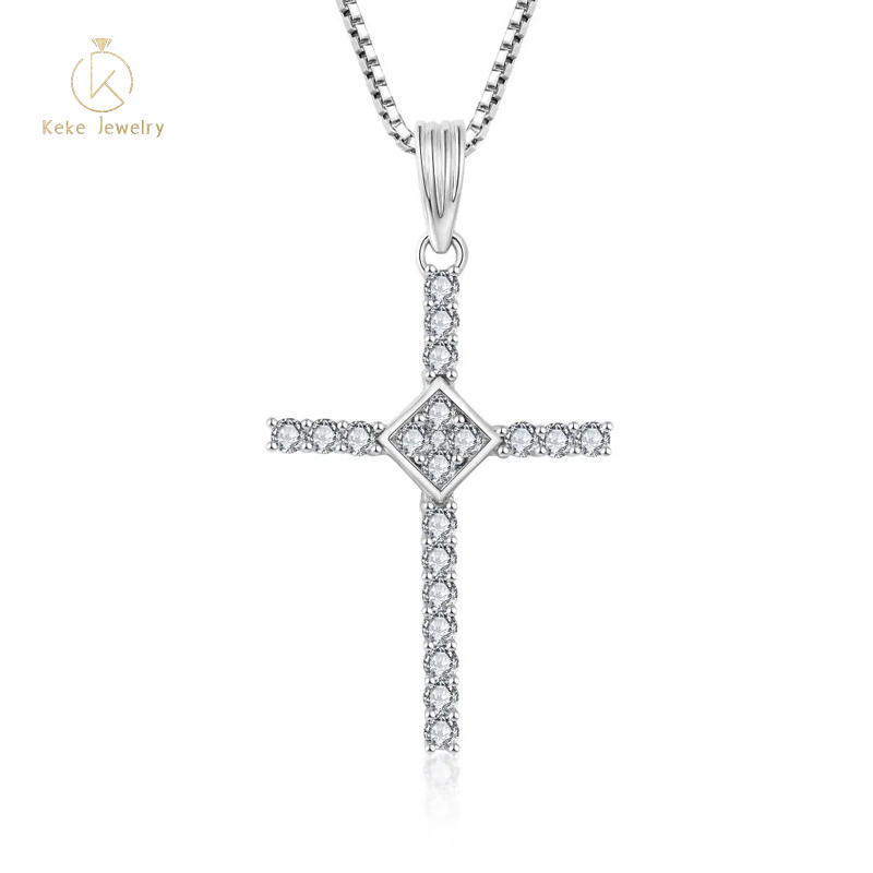 Fashion Simple 18K Gold Plated Christian Cz Jesus Cross Cubic Zirconia 925 Silver Pendant Necklace Jewelry For Women SP03013A-N