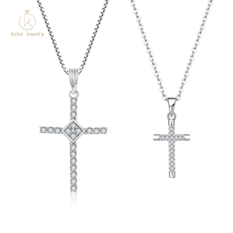 Fashion Simple 18K Gold Plated Christian Cz Jesus Cross Cubic Zirconia 925 Silver Pendant Necklace Jewelry For Women SP03013A-N