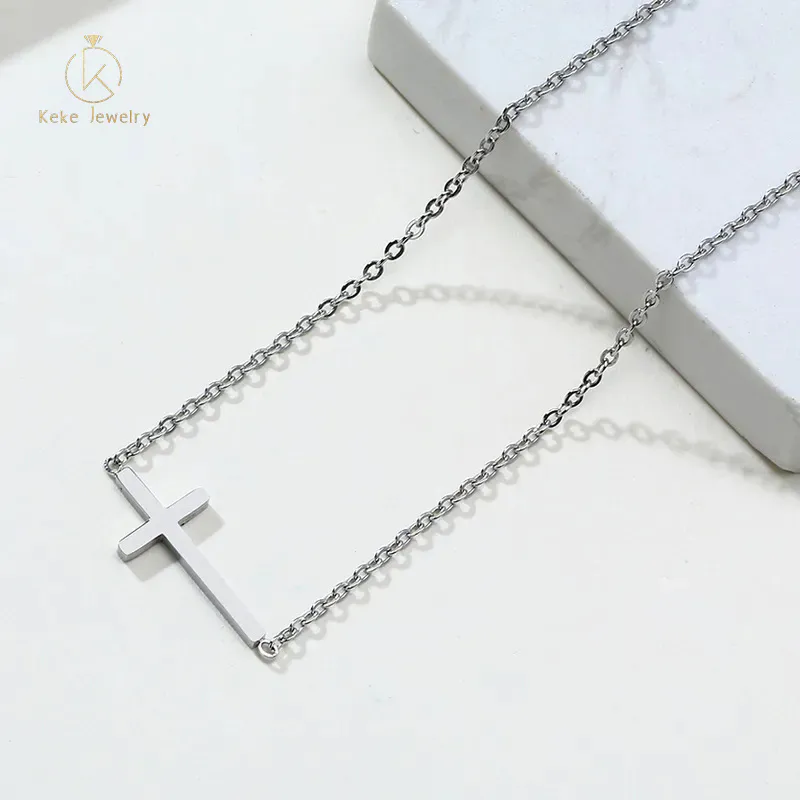 Custom Fashion 18K Gold Plated Stainless Steel Sideways Cross Pendant Necklace Tiny Chain Layered Necklace Christian Jewelry DG-22121302