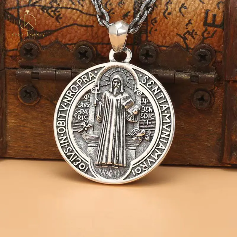 Custom Christian Jewelry 925 Sterling Silver Catholic Saint Benedict Crucifix Rosary Cross Pendants Necklace For Men Women SSWYN-015
