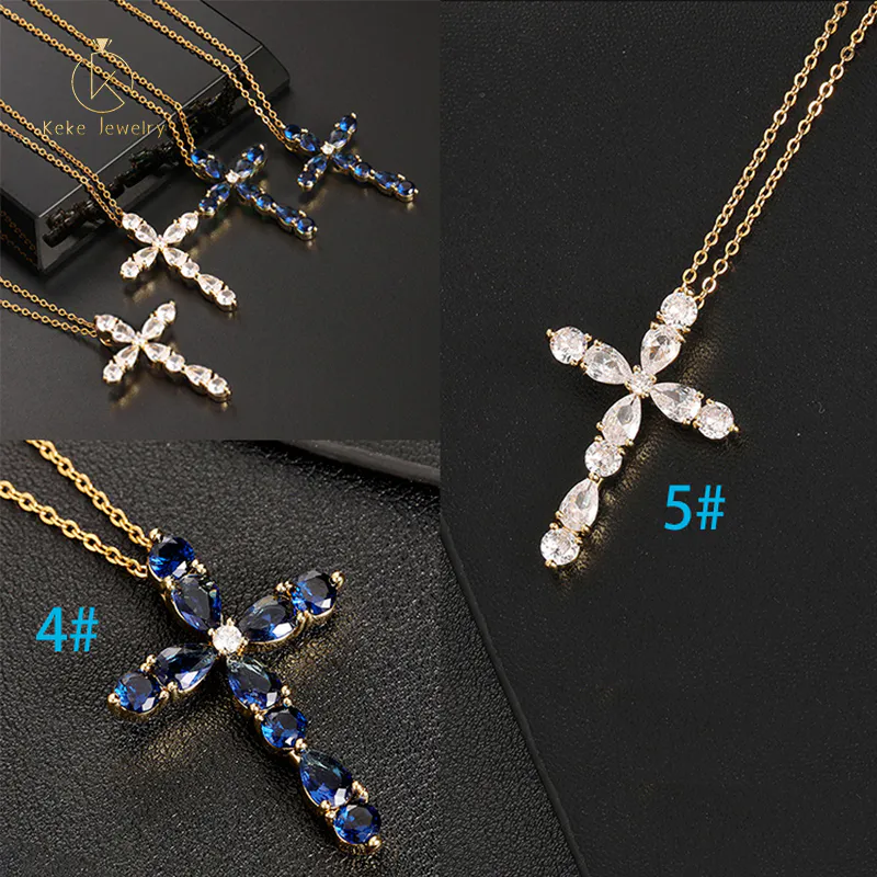 High Quality Diamond Christian Religion Jewelry Gold Plated Stainless Steel Chain CZ Micro Pave Cross Pendant Necklace 6#
