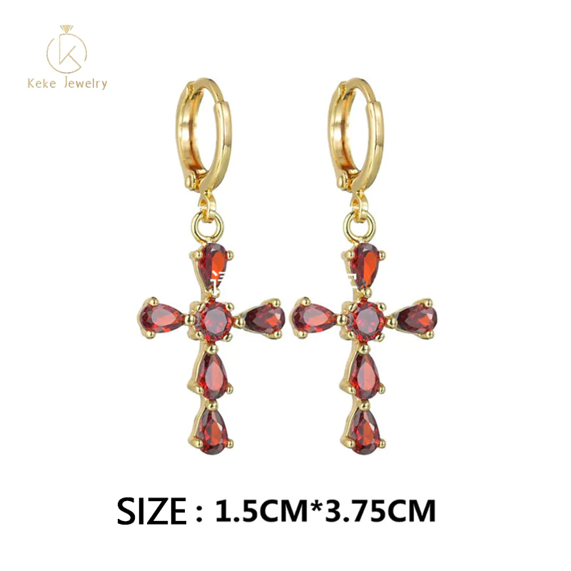 Cross design geometric earrings AAA zircon inlay temperament versatile real gold plated religious earrings factory direct sale W-563394