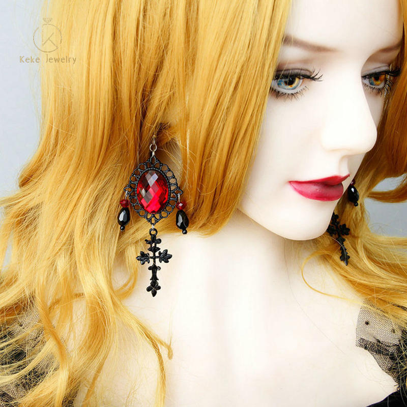 Gothic earrings, Halloween ball earrings, dark vampire cross earrings, female religious ornaments