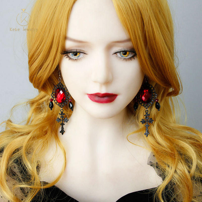 Gothic earrings, Halloween ball earrings, dark vampire cross earrings, female religious ornaments