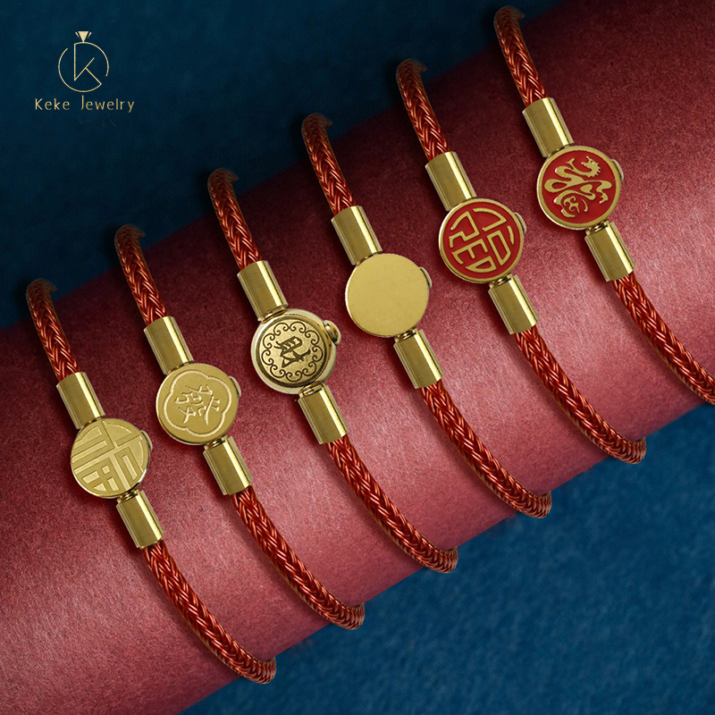 Titanium Steel Gold-Plated Chinese Style Leather Rope Clasp Bracelet  Necklace 002