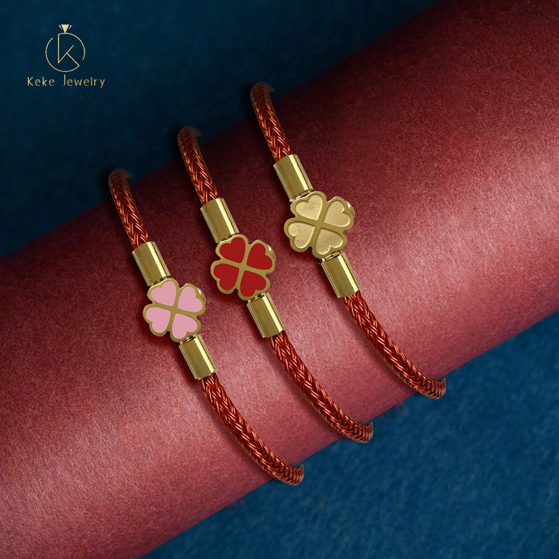 Titanium Steel Four-Leaf Clover Clasp Bracelet Buckle with Red Oil Drop Link Clasp Accessories 003