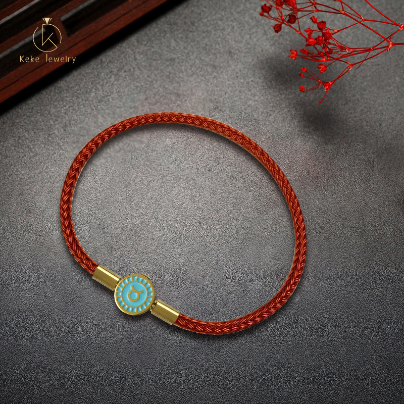 Twelve Zodiac Signs Birth Year Red Cord Bracelet Clasp Titanium Steel  Connector with Resin Link Clasp 004