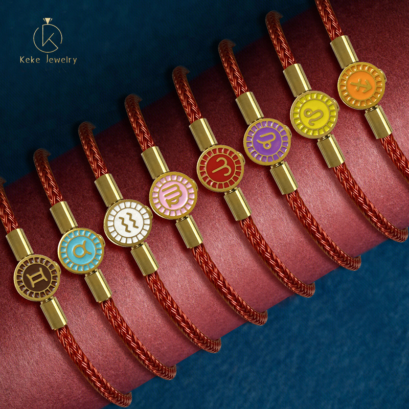 Twelve Zodiac Signs Birth Year Red Cord Bracelet Clasp Titanium Steel  Connector with Resin Link Clasp 004