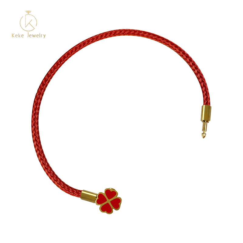 Titanium Steel Bracelet Clasp Four-Leaf Clasp with Red Oil Drop Link Buckle  Leather Red Cord Bracelet Loop Clasp 014