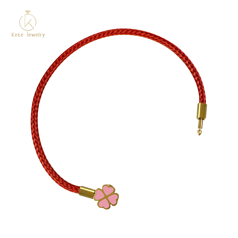 Titanium Steel Moonlight Four-Leaf Clover Bracelet Lucky Red Cord Women's  Genuine Leather Braided Rope Bracelet 015
