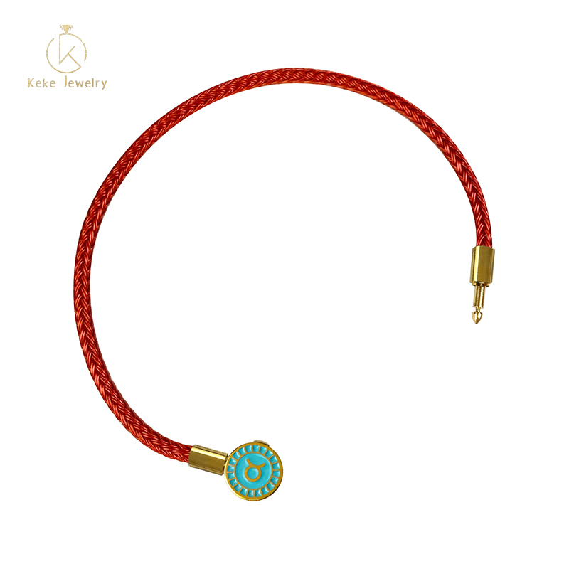 Twelve Zodiac Signs Taurus Bracelet Lucky Bead Titanium Steel Red Cord  Cowhide Braided Rope 016