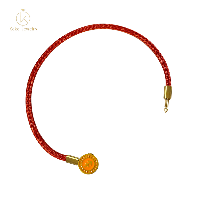 Twelve Zodiac Signs Sagittarius Bracelet Lucky Bead Titanium Steel Red Cord  Cowhide Braided Rope 017