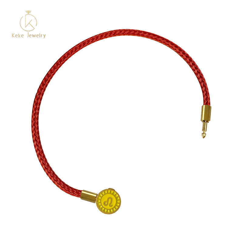 Twelve Zodiac Signs Leo Bracelet Lucky Bead Titanium Steel Red Cord Cowhide  Braided Rope 018