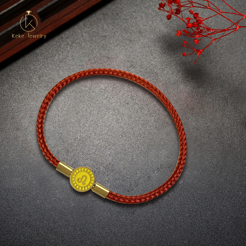 Twelve Zodiac Signs Leo Bracelet Lucky Bead Titanium Steel Red Cord Cowhide  Braided Rope 018