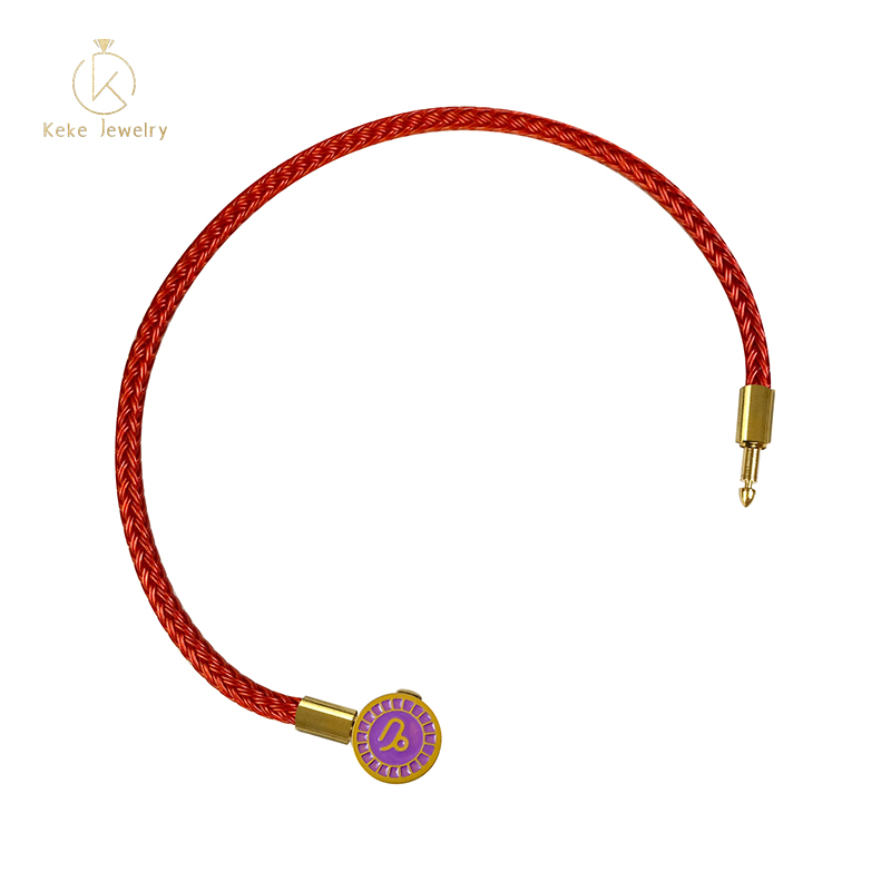 Twelve Zodiac Signs Capricorn Bracelet Lucky Bead Titanium Steel Red Cord  Cowhide Braided Rope 019