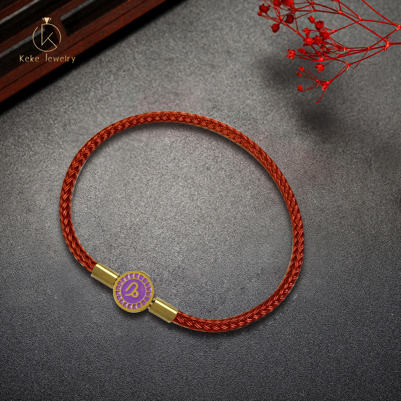 Twelve Zodiac Signs Capricorn Bracelet Lucky Bead Titanium Steel Red Cord  Cowhide Braided Rope 019