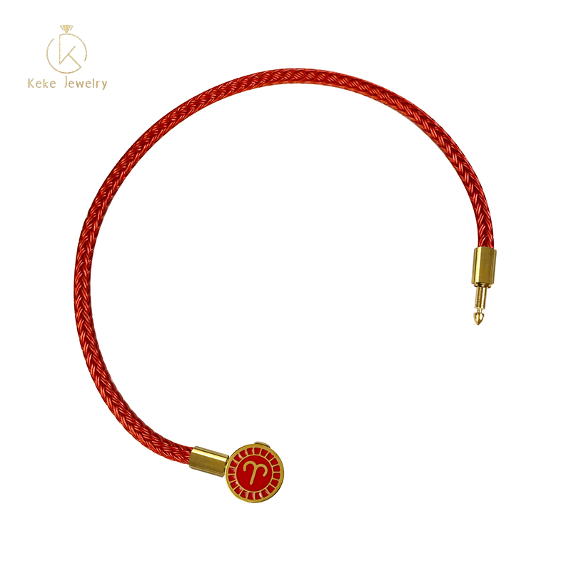 Twelve Zodiac Signs Aries Bracelet Lucky Bead Titanium Steel Red Cord Cowhide Braided Rope 020