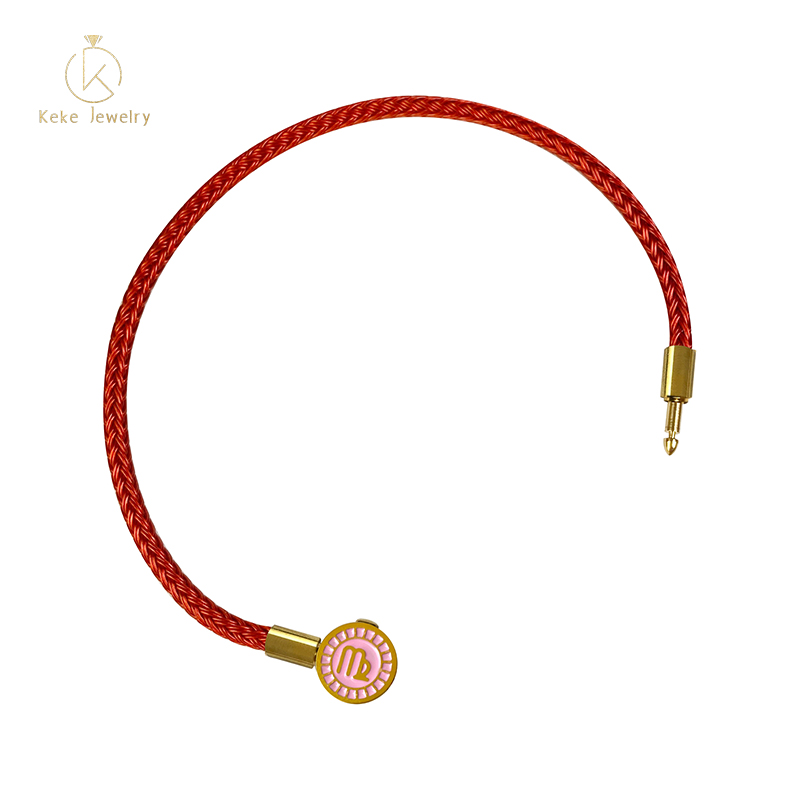 Twelve Zodiac Signs Virgo Bracelet Lucky Bead Titanium Steel Red Cord Cowhide  Braided Rope  021