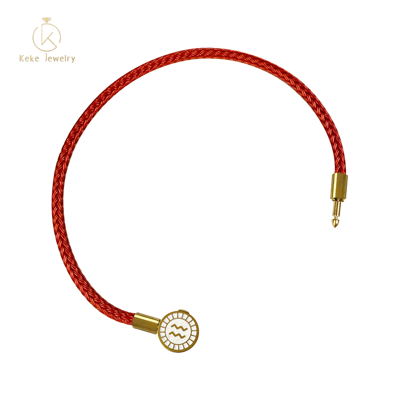 Twelve Zodiac Signs Aquarius Bracelet Lucky Bead Titanium Steel Red Cord  Cowhide Braided Rope 022