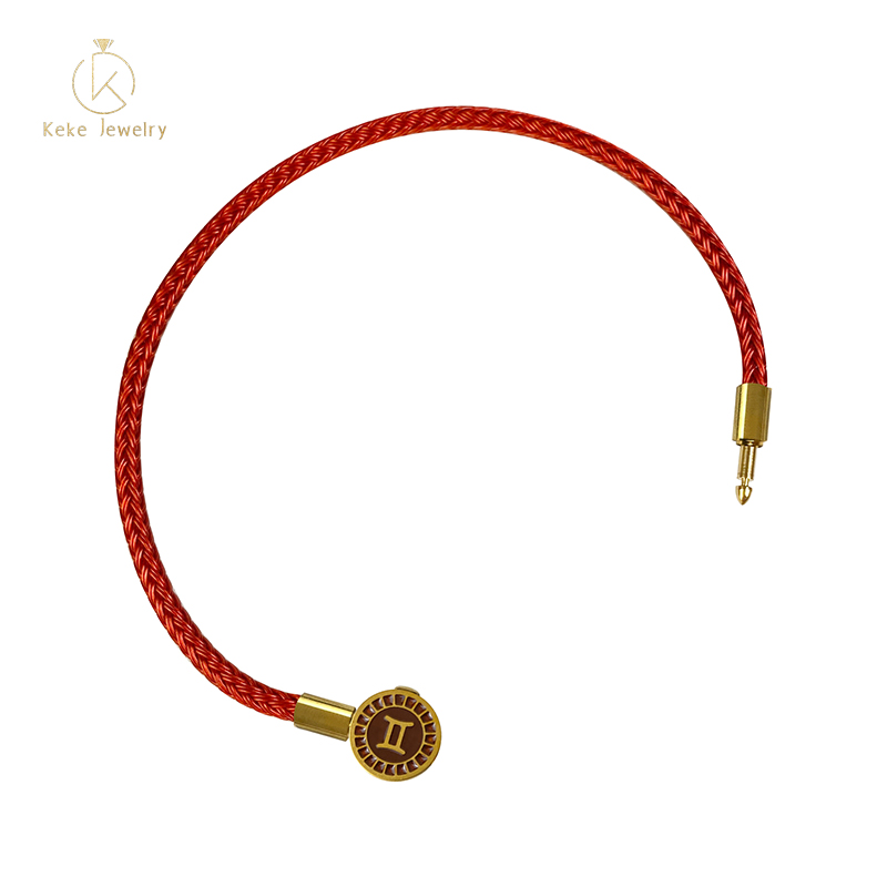 Twelve Zodiac Signs Gemini Bracelet Lucky Bead Titanium Steel Red Cord Cowhide Braided Rope 023
