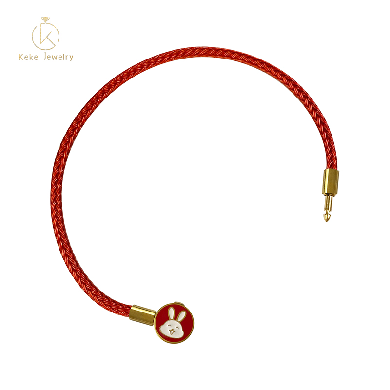 Titanium Steel Rabbit Red Cord Women's Braided Bracelet Genuine Leather Bracelet  with Oil Drop Craft 024