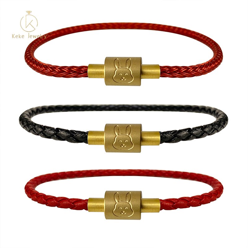 12 Zodiac Rabbit Titanium Steel Gold Clasp Bracelet Cord Compatible with Gold Bead Lucky Bead 026