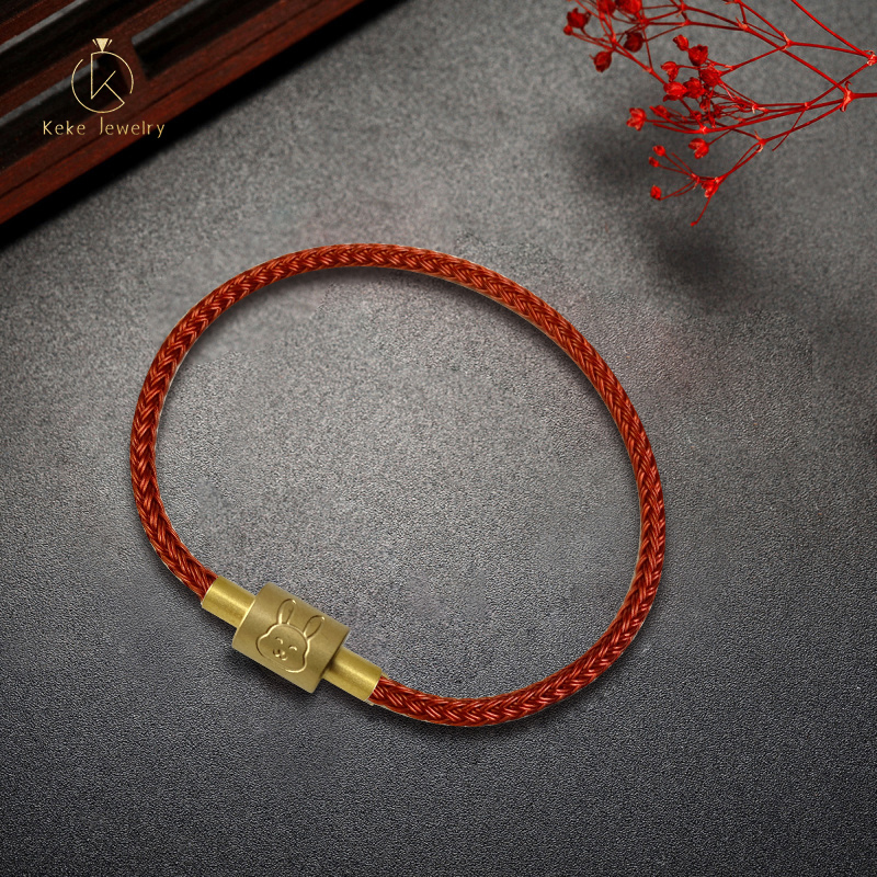 12 Zodiac Rabbit Titanium Steel Gold Clasp Bracelet Cord Compatible with Gold Bead Lucky Bead 026