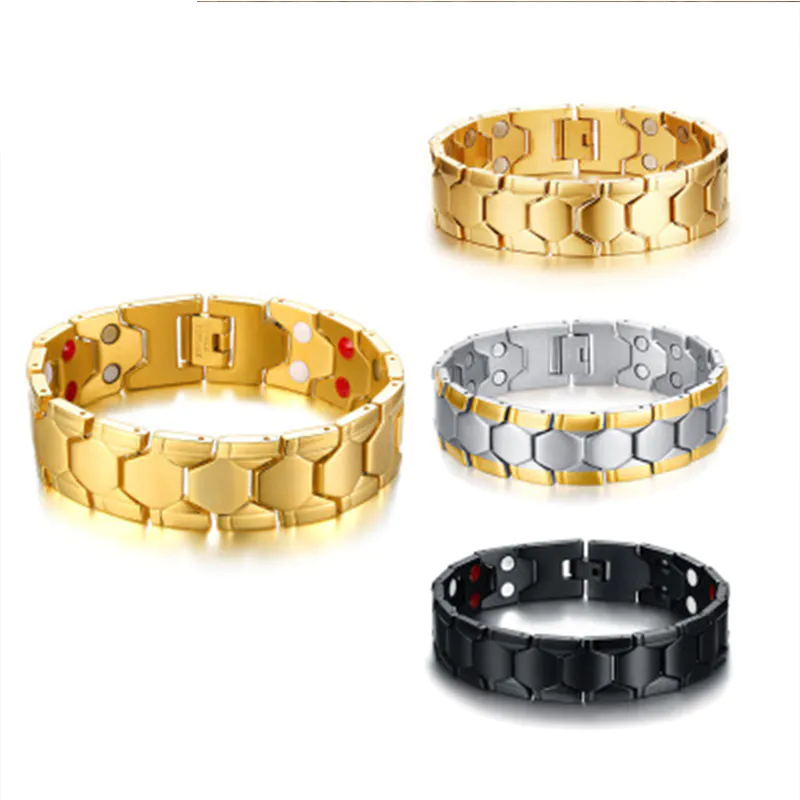 Factory Wholesale Titanium Steel Jewelry Magnetic Trend Fashionable Electric Gold Men's Bracelet Europe and America SBRM-088