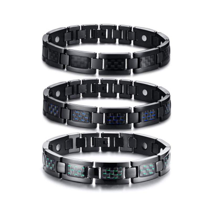 New arrival 23CM titanium steel three-color carbon fiber four-in-one magnetic magnet bracelet black SBRM-136