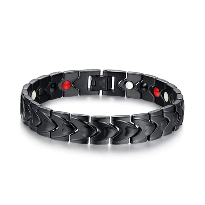 New listing Korean jewelry heart-shaped electroplated black magnet germanium titanium steel men's bracelet SBRM-005